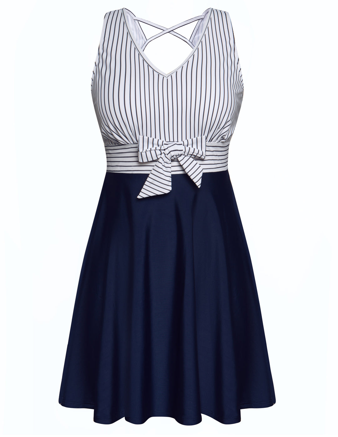 Women Separated Swimsuit Sleeveless V-Neck Swim Dress+Briefs Swimwear