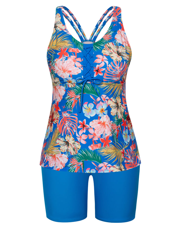 Multi Athletic Elastic waist Tankini Set