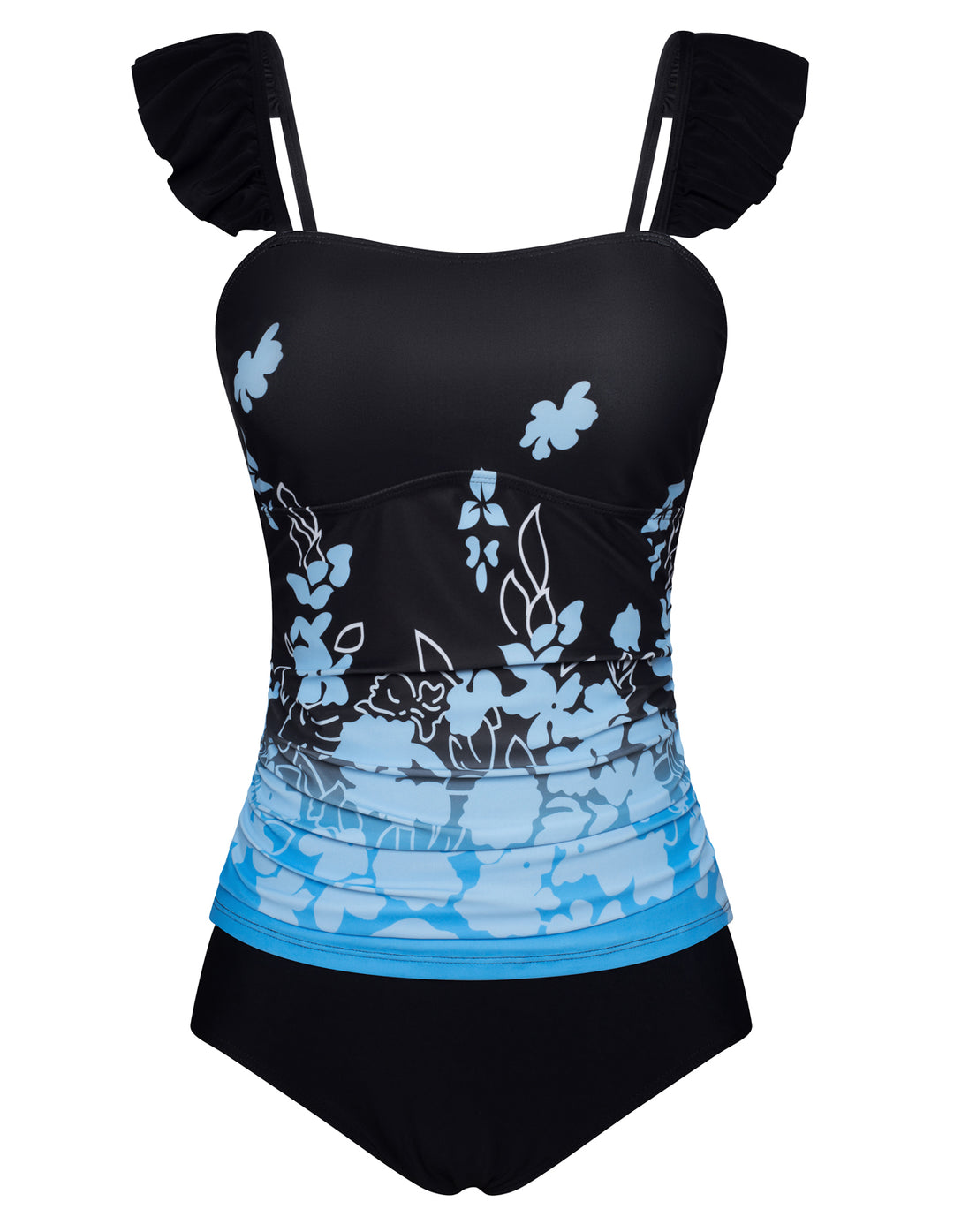 【S-XL】Two Piece Tankini Swimsuits for Women High Waisted Tummy Control Floral Swimwear Ruched Padded Bathing Suits