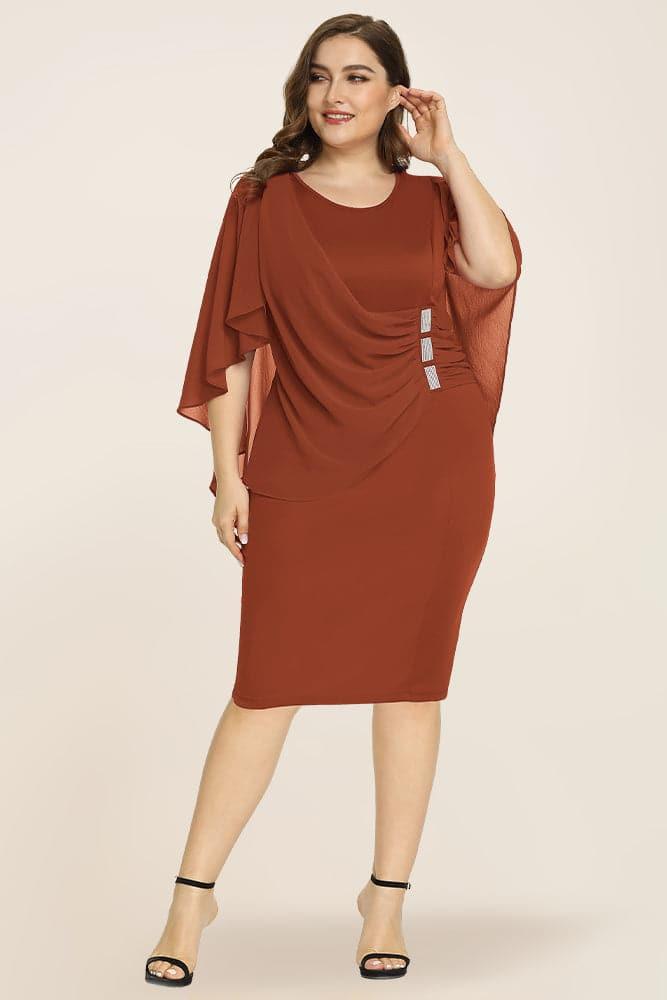 Women's Plus Size Chiffon Overlay Dress - Hanna Nikole#color_rust-red