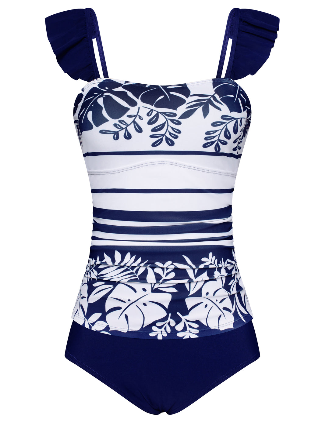 【S-XL】Two Piece Tankini Swimsuits for Women High Waisted Tummy Control Floral Swimwear Ruched Padded Bathing Suits