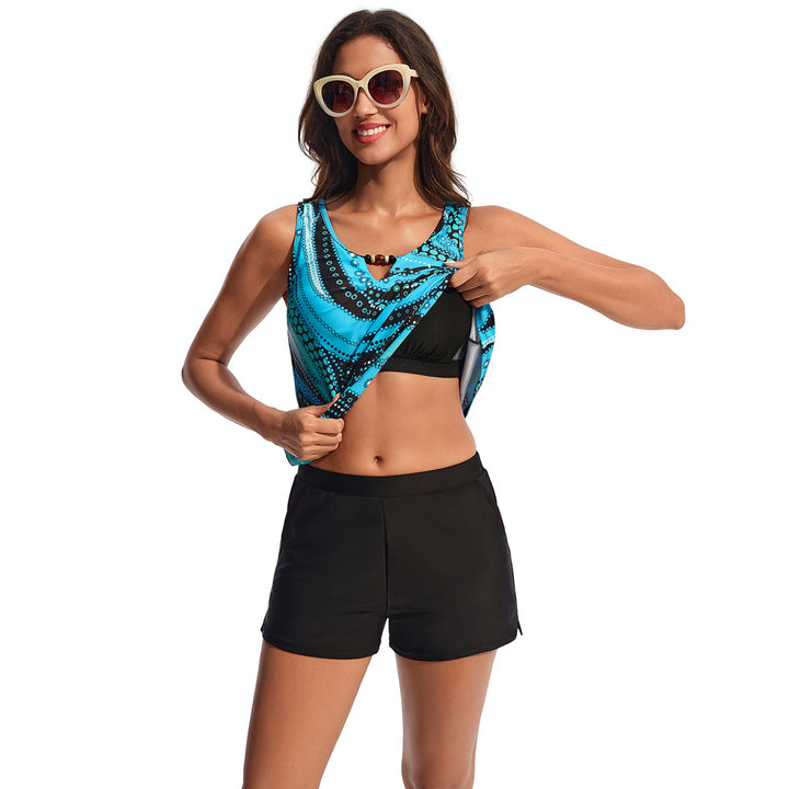 HN Women Tankini Swimsuit Sleeveless U-Neck Padded Tops+Shorts with Briefs