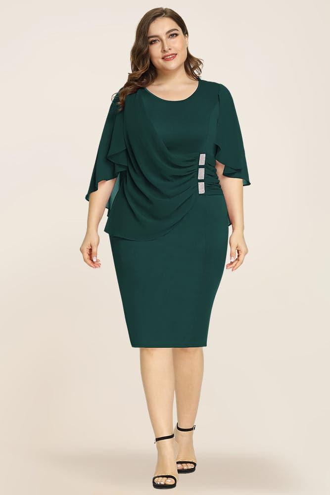 Women's Plus Size Chiffon Overlay Dress - Hanna Nikole#color_dark-green