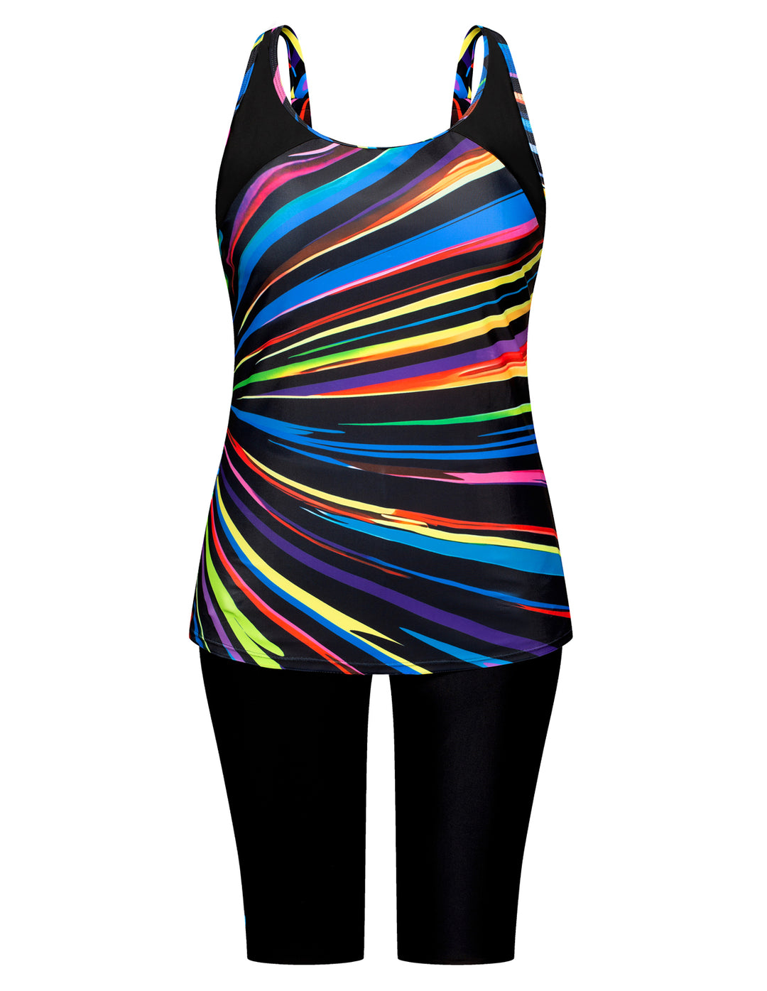 Hanna Nikole Women Plus Size Contrast Color Swimsuit U-Neck Padded Tops+Knee Length Shorts
