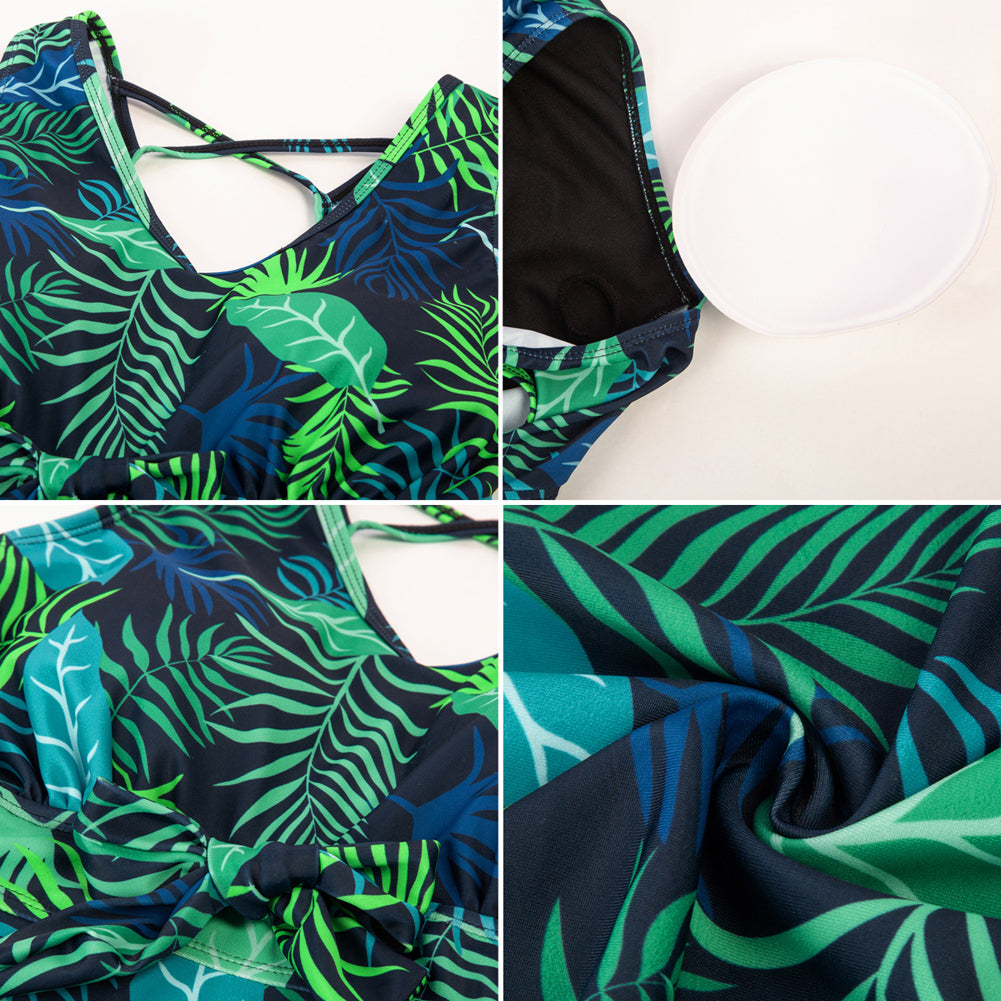 KK Women Separated Swimsuit Sleeveless V-Neck Swim Dress+Briefs Swimwear