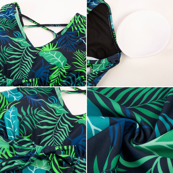 KK Women Separated Swimsuit Sleeveless V-Neck Swim Dress+Briefs Swimwear