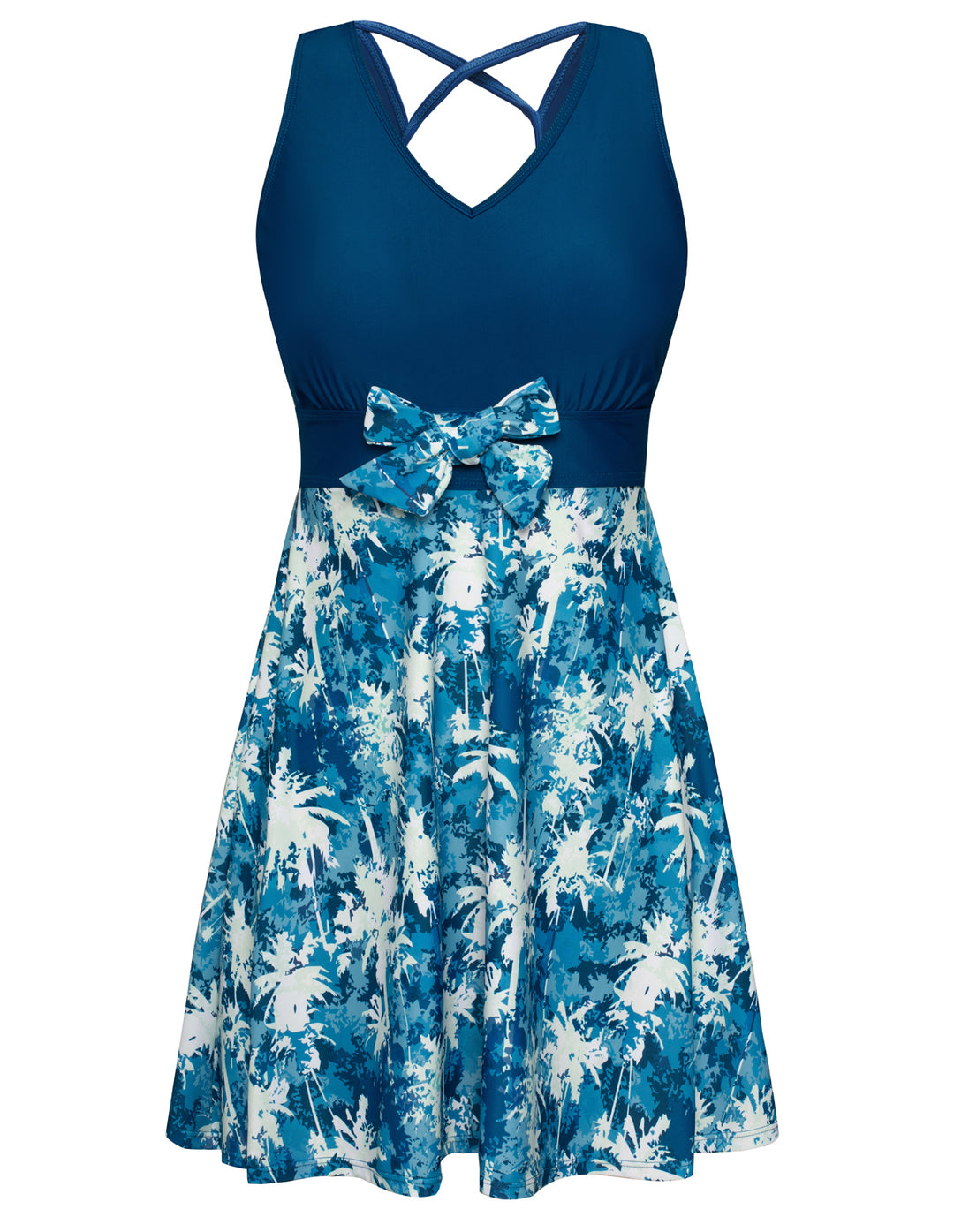 Women Separated Swimsuit Sleeveless V-Neck Swim Dress+Briefs Swimwear