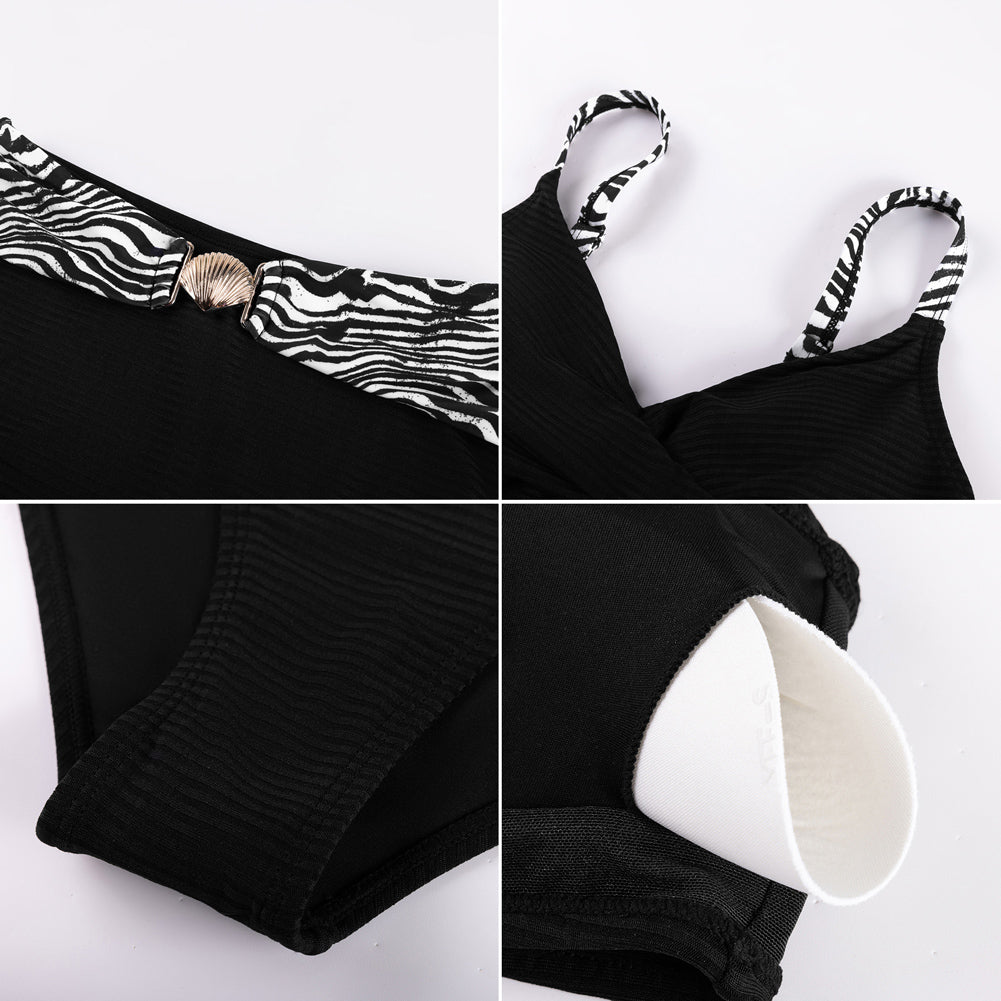 Hanna Nikole Womens High Waisted Bikini Sets, Textured Tummy Control Swimsuit, 2 Piece Twist Color Block Bathing Suits