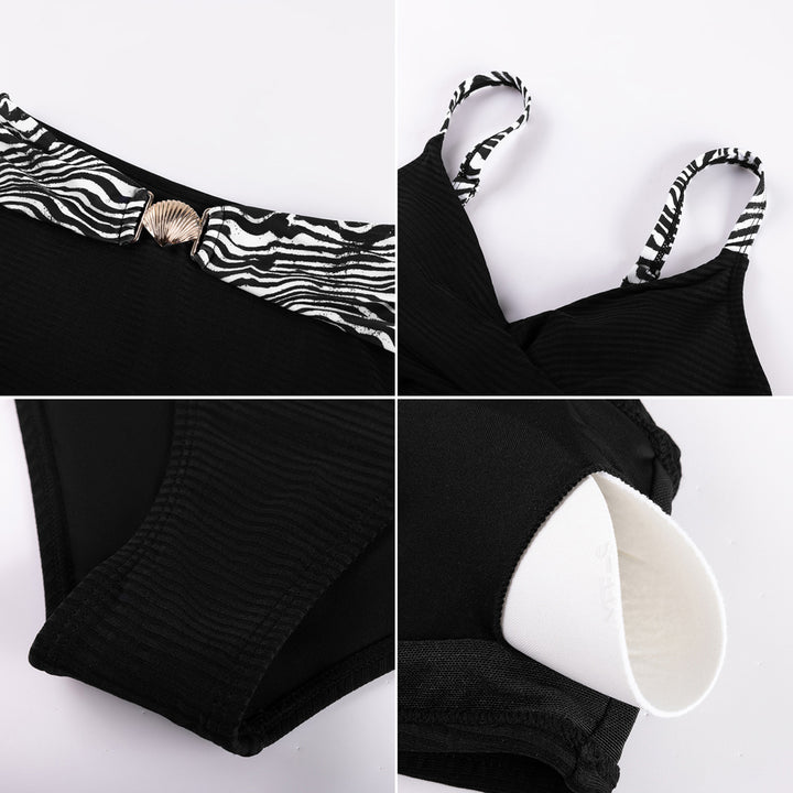 Hanna Nikole Womens High Waisted Bikini Sets, Textured Tummy Control Swimsuit, 2 Piece Twist Color Block Bathing Suits