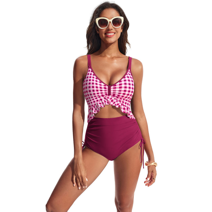 Hanna Nikole Women One Piece Swimsuit Ruffle Cutout Slimming Monokini Tummy Control Bathing Suit High Waisted Sexy Beachwear