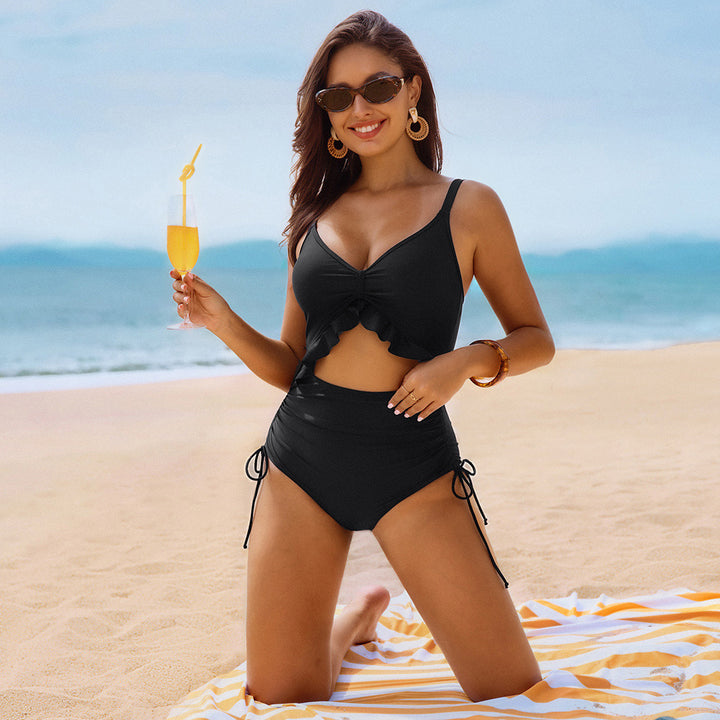 Hanna Nikole Women One Piece Swimsuit Ruffle Cutout Slimming Monokini Tummy Control Bathing Suit High Waisted Sexy Beachwear