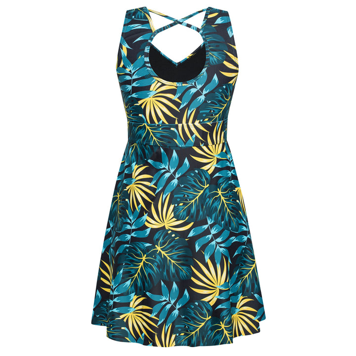 KK Women Separated Swimsuit Sleeveless V-Neck Swim Dress+Briefs Swimwear