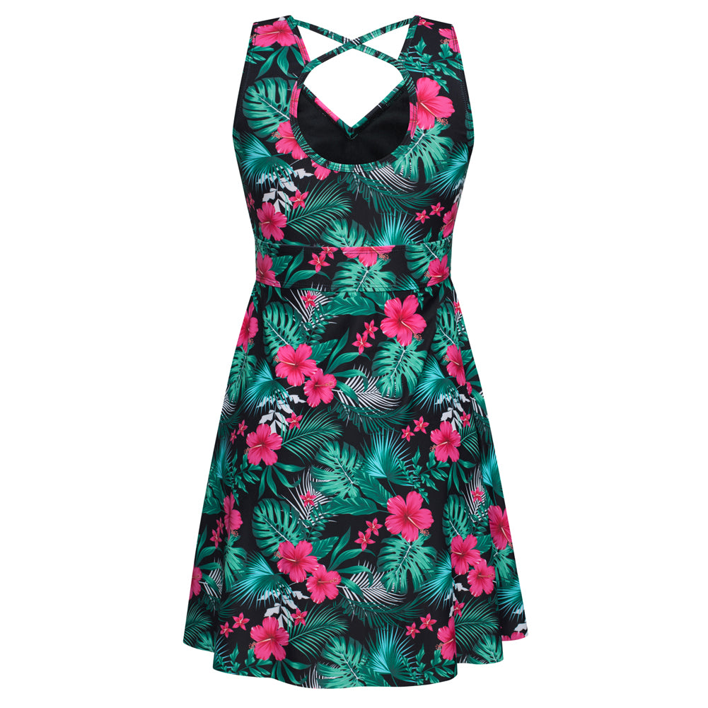 Women Separated Swimsuit Sleeveless V-Neck Swim Dress+Briefs Swimwear