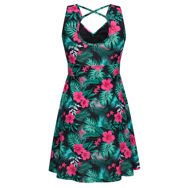 Women Separated Swimsuit Sleeveless V-Neck Swim Dress+Briefs Swimwear