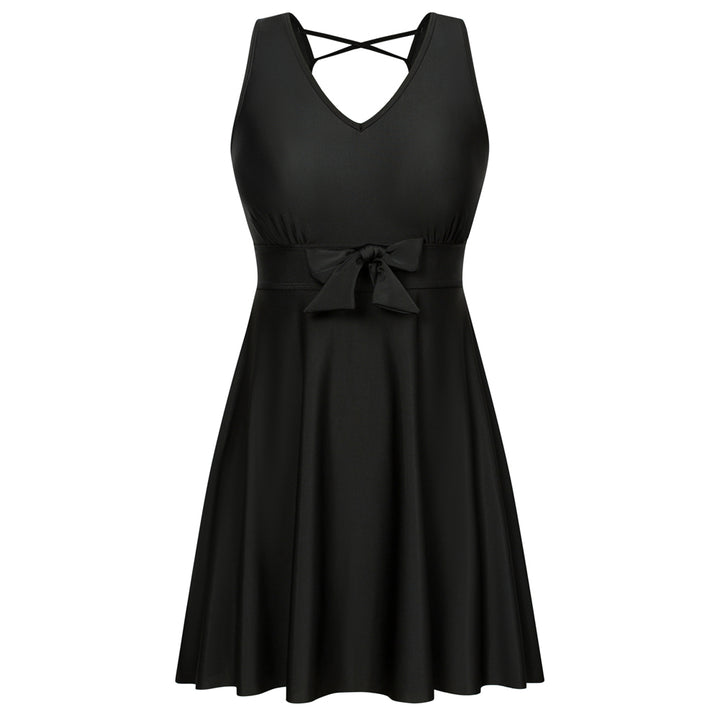 KK Women Separated Swimsuit Sleeveless V-Neck Swim Dress+Briefs Swimwear