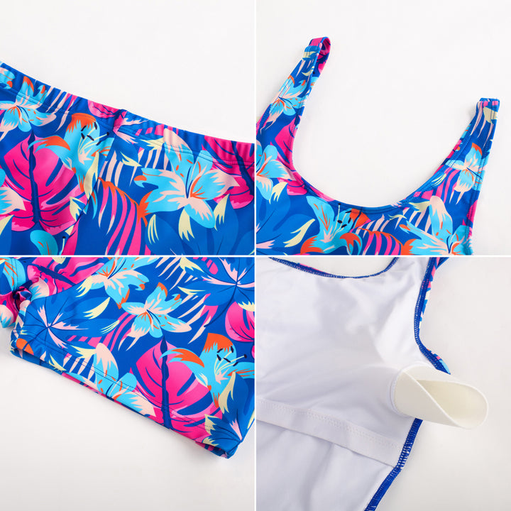 KK Women 2pcs Set Swimsuit Front Slit Padded Swim Dress+High Waist Briefs