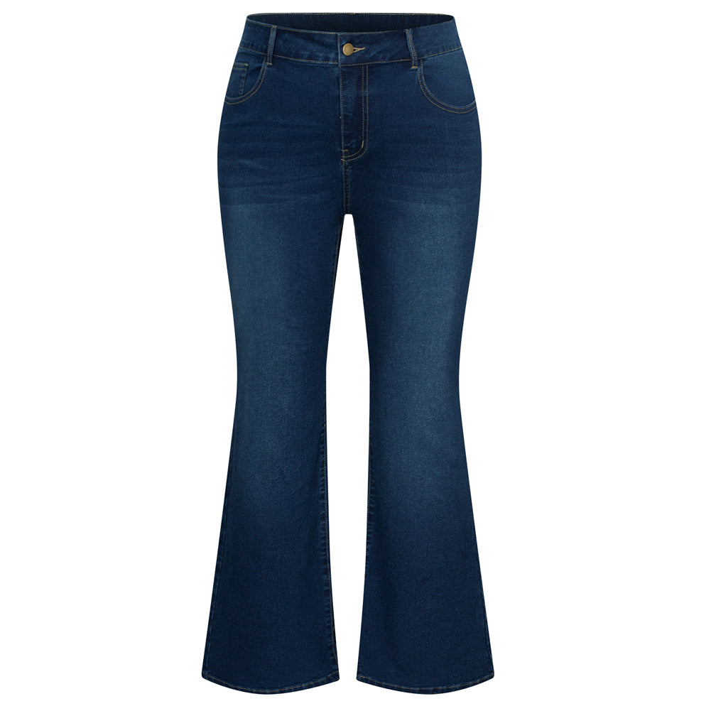 HN Women Plus Size Flared Bottoms High Waist Multi-Pocket Jean Pants Jeans
