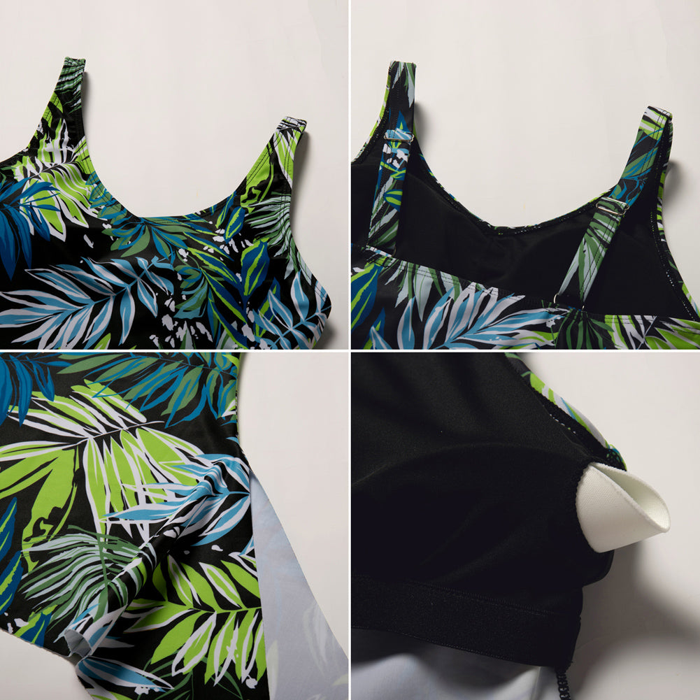 KK Women 2pcs Set Swimsuit V-Neck Padded Swim Tops+High Waist Briefs Swimwear