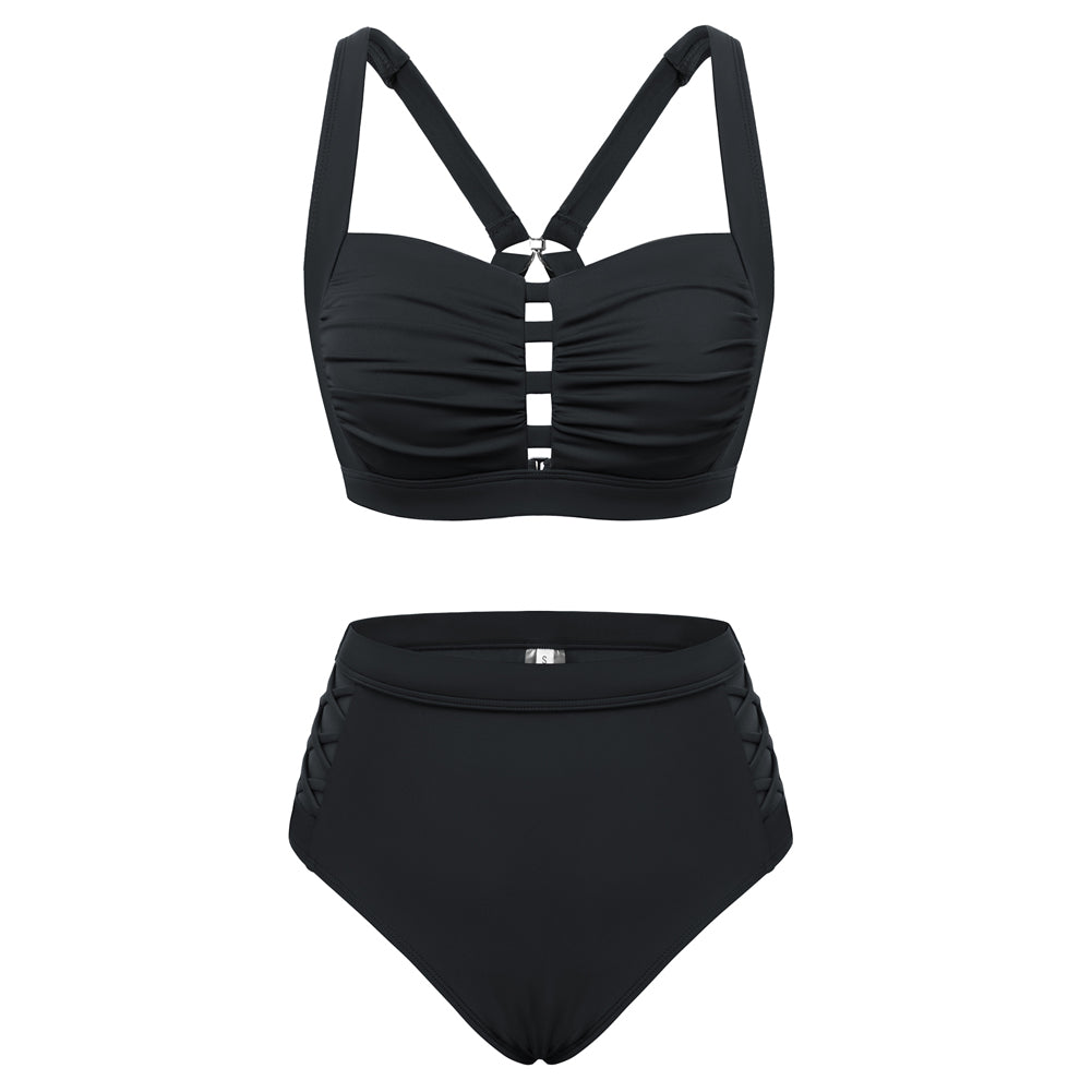 Hanna Nikole Women's Bikini Sets High Waisted, 2 Piece Bathing Suit Tummy Control, Push Up Cutout Ruched Swimsuit Beachwear