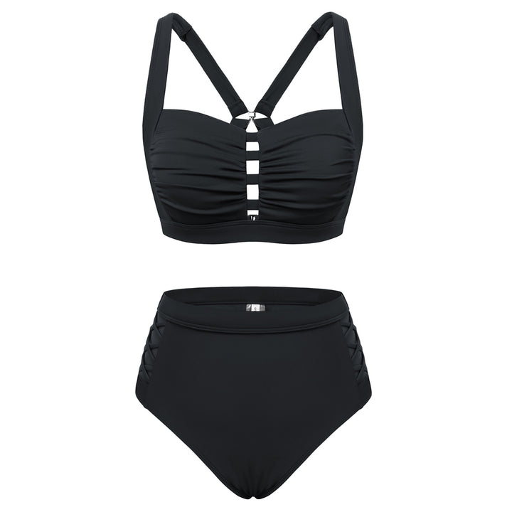 Hanna Nikole Women's Bikini Sets High Waisted, 2 Piece Bathing Suit Tummy Control, Push Up Cutout Ruched Swimsuit Beachwear