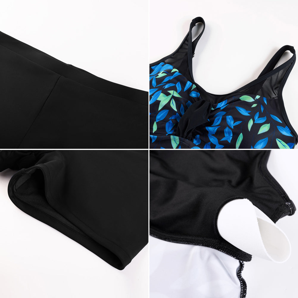 Hanna Nikole Women Two Piece Tankini Swimsuit Modest Bathing Suit Mesh Flowy Swim Top with Tummy Control Boy Shorts