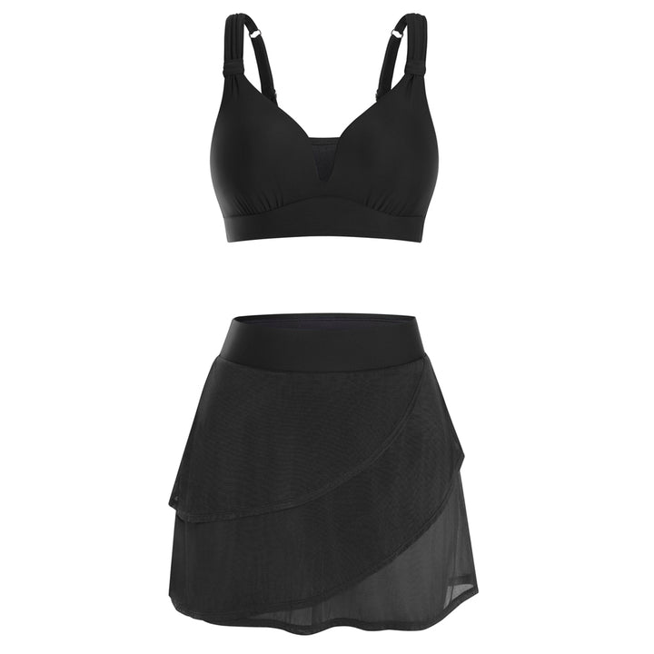 Hanna Nikole Womens High Waisted Bikini Sets, Modest Tummy Control Swimsuits, 2 Piece Bathing Suits Mesh Swim Skirt