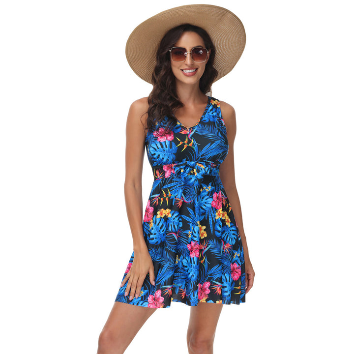KK Women Separated Swimsuit Sleeveless V-Neck Swim Dress+Briefs Swimwear