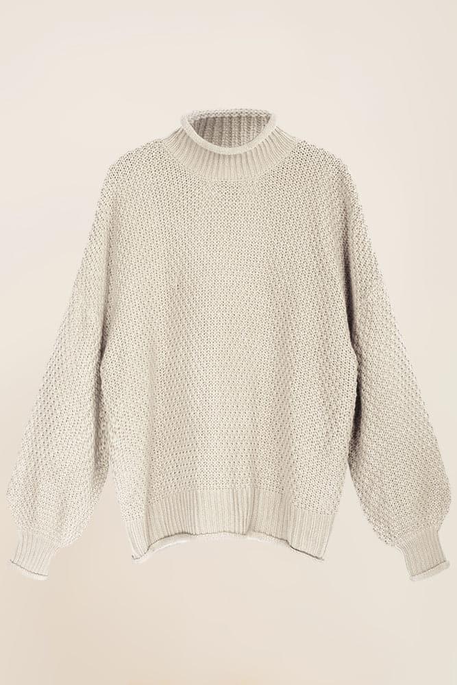 High Neck Sweater Dropped Shoulders Pullover Knitwear - Hanna Nikole