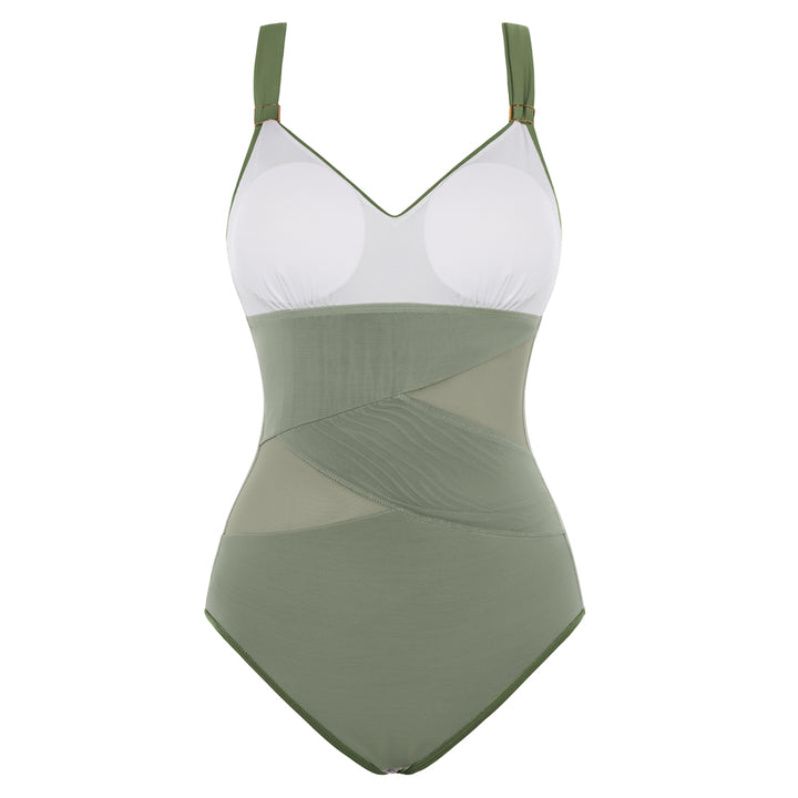 Hanna Nikole Women One Piece Swimsuit, Wrap Tummy Control Swim Bathing Suits, Modest Ruched V Neck Mesh Swimwear