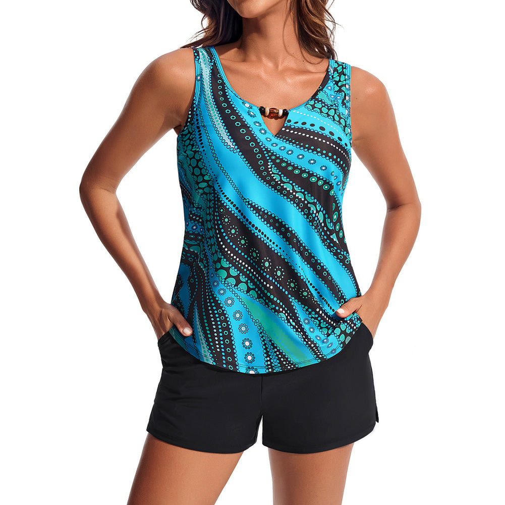 HN Women Tankini Swimsuit Sleeveless U-Neck Padded Tops+Shorts with Briefs