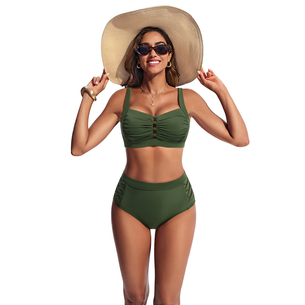 Hanna Nikole Women's Bikini Sets High Waisted, 2 Piece Bathing Suit Tummy Control, Push Up Cutout Ruched Swimsuit Beachwear