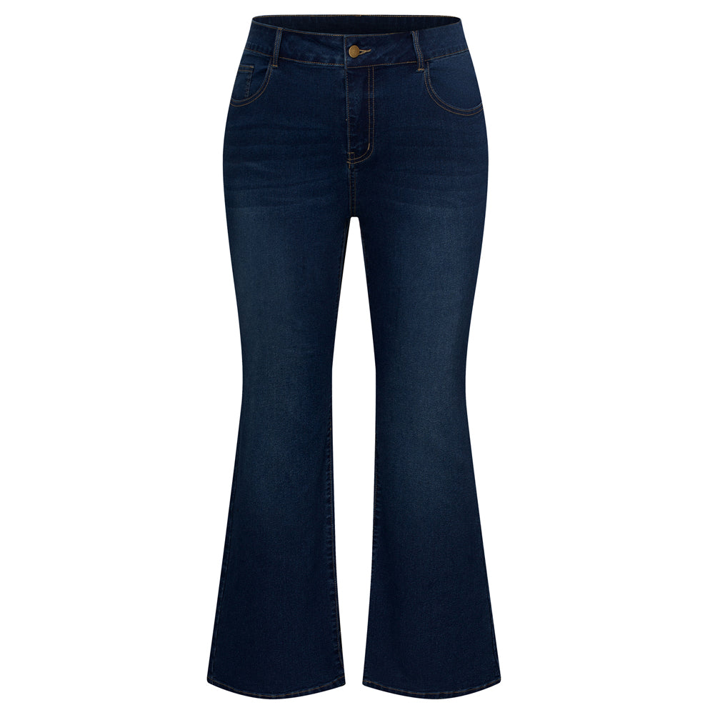 HN Women Plus Size Flared Bottoms High Waist Multi-Pocket Jean Pants Jeans