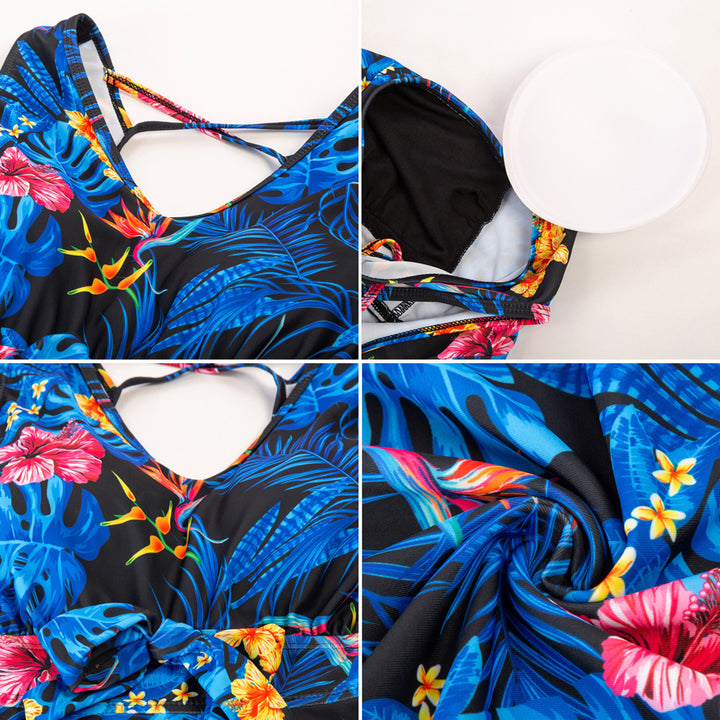 KK Women Separated Swimsuit Sleeveless V-Neck Swim Dress+Briefs Swimwear