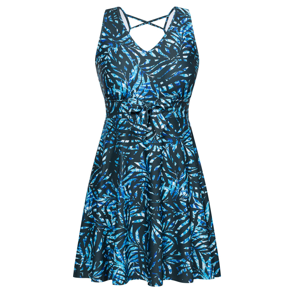 KK Women Separated Swimsuit Sleeveless V-Neck Swim Dress+Briefs Swimwear