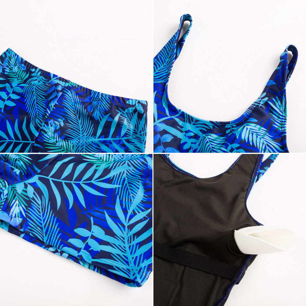 KK Women 2pcs Set Swimsuit Front Slit Padded Swim Dress+High Waist Briefs