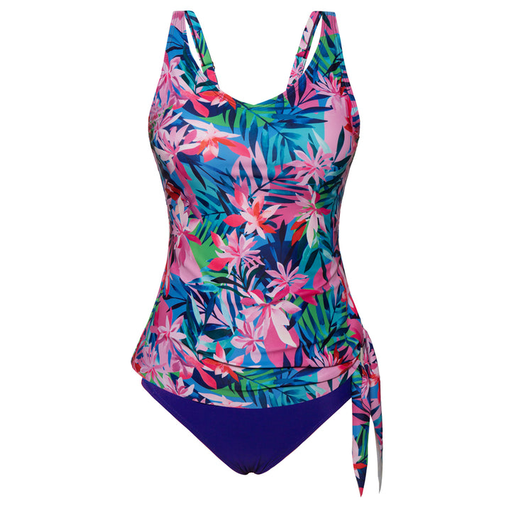KK Women 2pcs Set Swimsuit V-Neck Padded Swim Tops+High Waist Briefs Swimwear