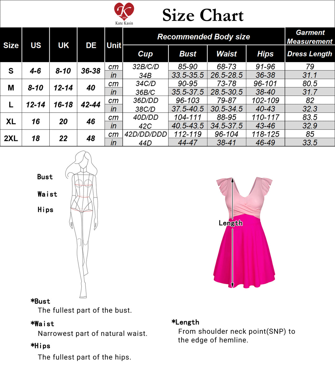 KK Women 2pcs Set Contrast Color Swimsuit V-Neck Padded Swim Dress+Briefs