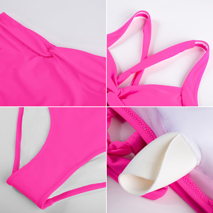 HN Women Knotted Design Swimsuit Cross-Back Padded Swim Tops+Briefs Swimwear