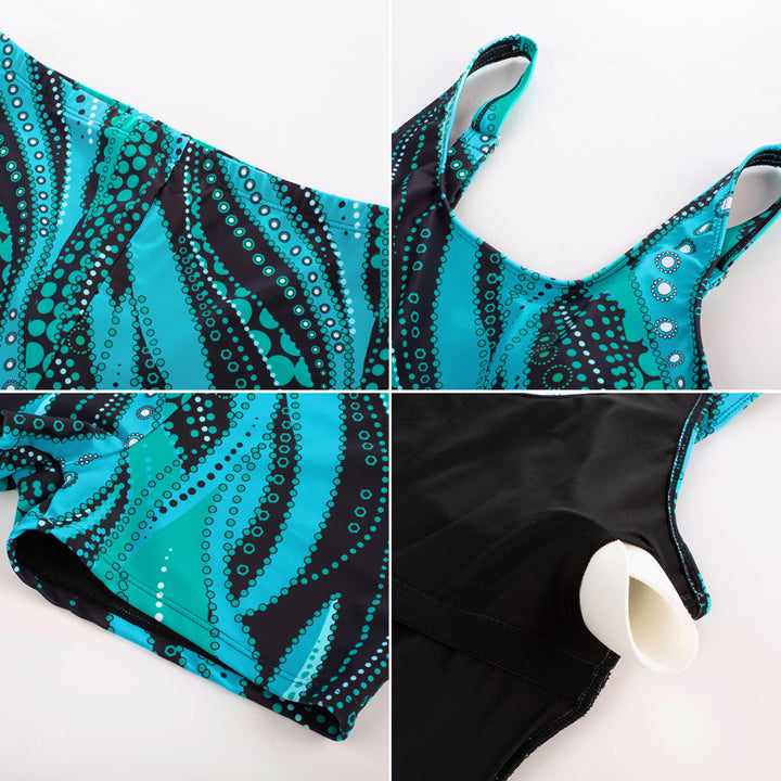 KK Women 2pcs Set Swimsuit Front Slit Padded Swim Dress+High Waist Briefs