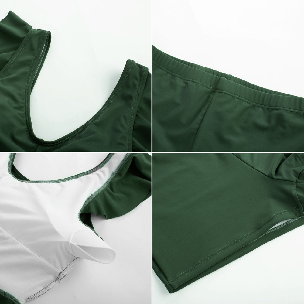 KK Women 2pcs Set Contrast Color Swimsuit V-Neck Padded Swim Dress+Briefs