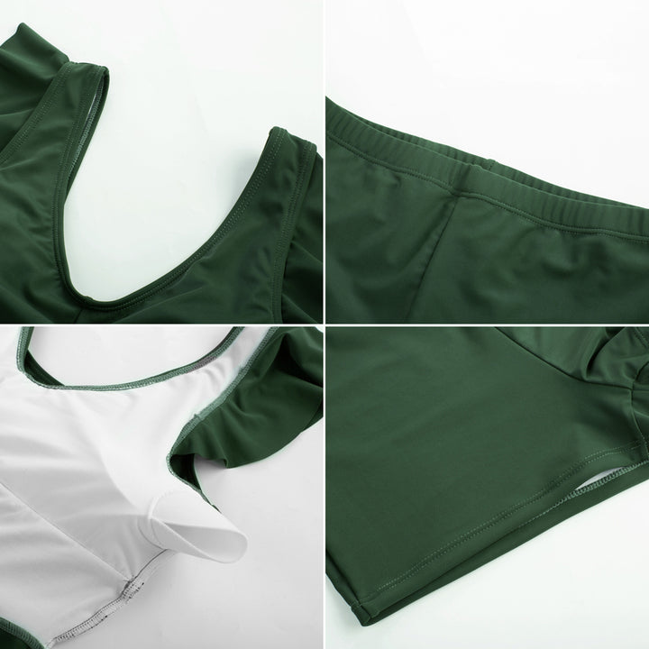 KK Women 2pcs Set Contrast Color Swimsuit V-Neck Padded Swim Dress+Briefs