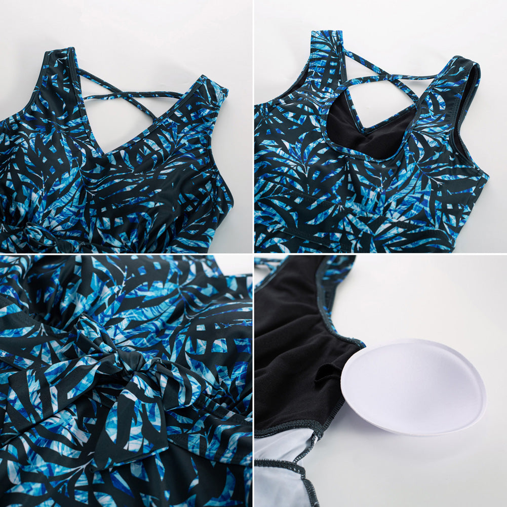 KK Women Separated Swimsuit Sleeveless V-Neck Swim Dress+Briefs Swimwear