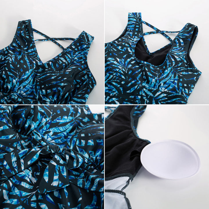 KK Women Separated Swimsuit Sleeveless V-Neck Swim Dress+Briefs Swimwear
