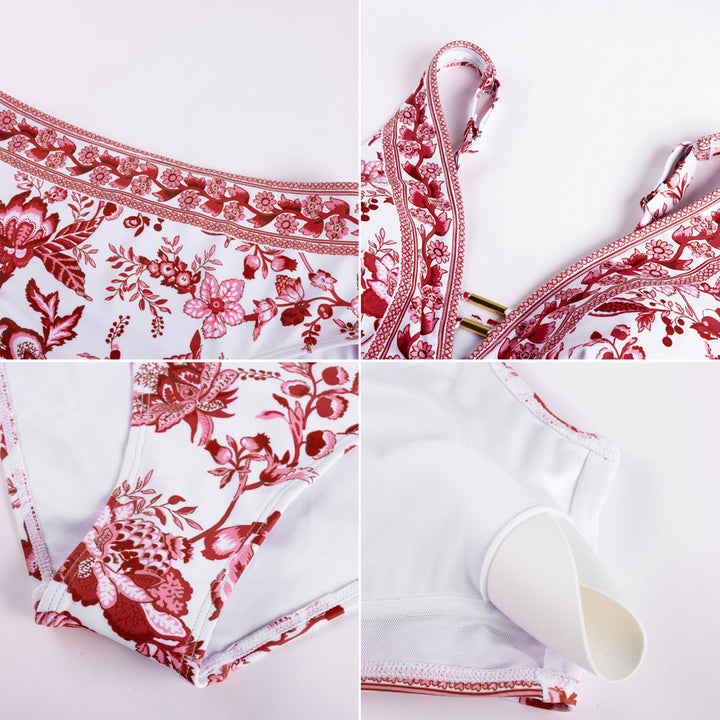 Hanna Nikole Womens High Waisted Bikini Sets Floral Print, 2 Piece Swimsuits Cutout, V Neck Bathing Suits Sexy Swimwear
