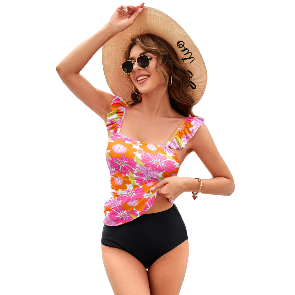 KK Women 2pcs Set Swimsuit Ruched Padded Swim Tops+Briefs Swimwear