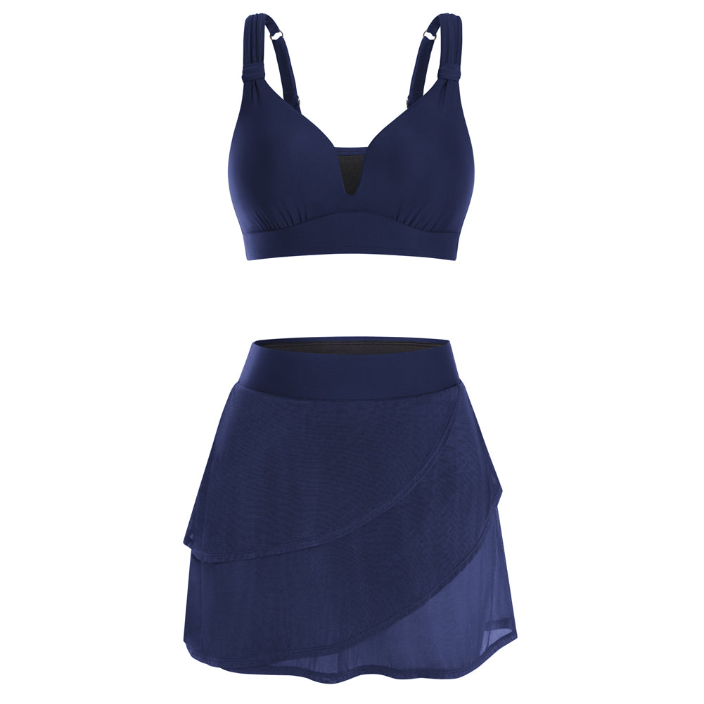 Hanna Nikole Womens High Waisted Bikini Sets, Modest Tummy Control Swimsuits, 2 Piece Bathing Suits Mesh Swim Skirt