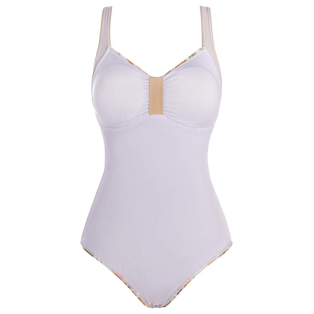 Hanna Nikole Women One Piece Tummy Control Slimming Swimsuits Modest Bathing Suit Color Block Body Shaping Swimwear