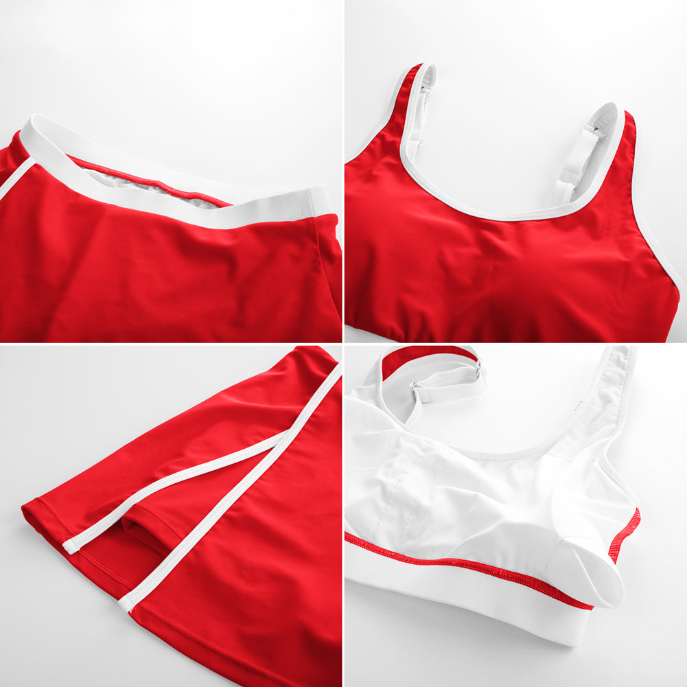 HN Women 2pcs Set Swimsuit U-Neck Padded Swim Tops+Elastic Waist Skirt Swimwear