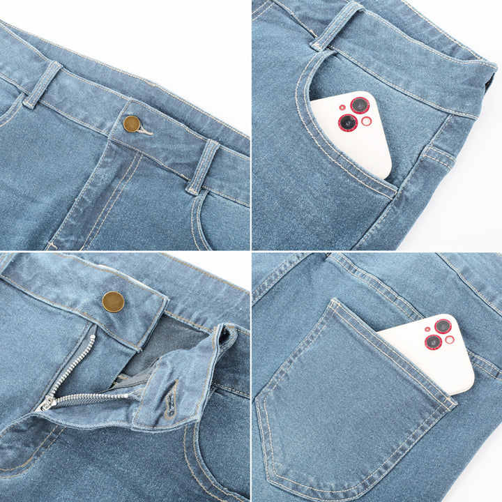 HN Women Plus Size Flared Bottoms High Waist Multi-Pocket Jean Pants Jeans