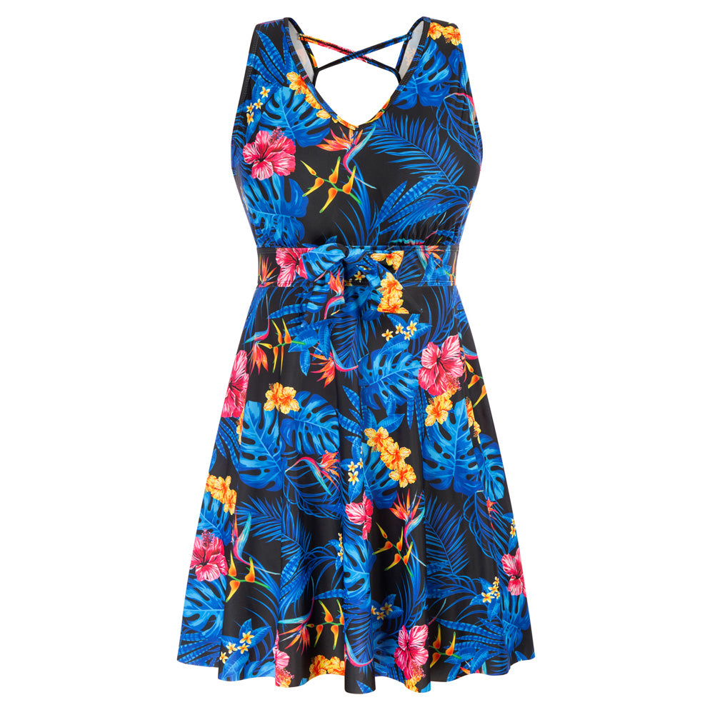 KK Women Separated Swimsuit Sleeveless V-Neck Swim Dress+Briefs Swimwear